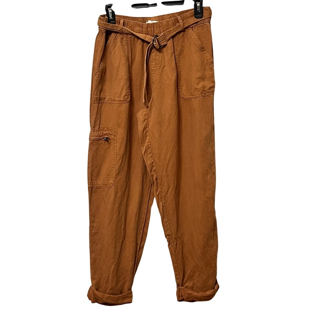 Nicole Miller New York Womens Rust Brown Cargo Pants Belted High Rise Medium